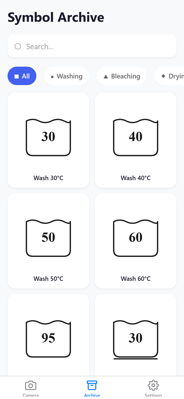 Symbol archive with search and categories